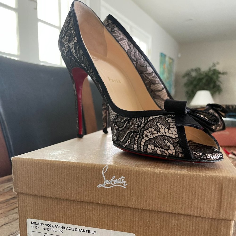 Christian Louboutin Black/Pink Lace Heels